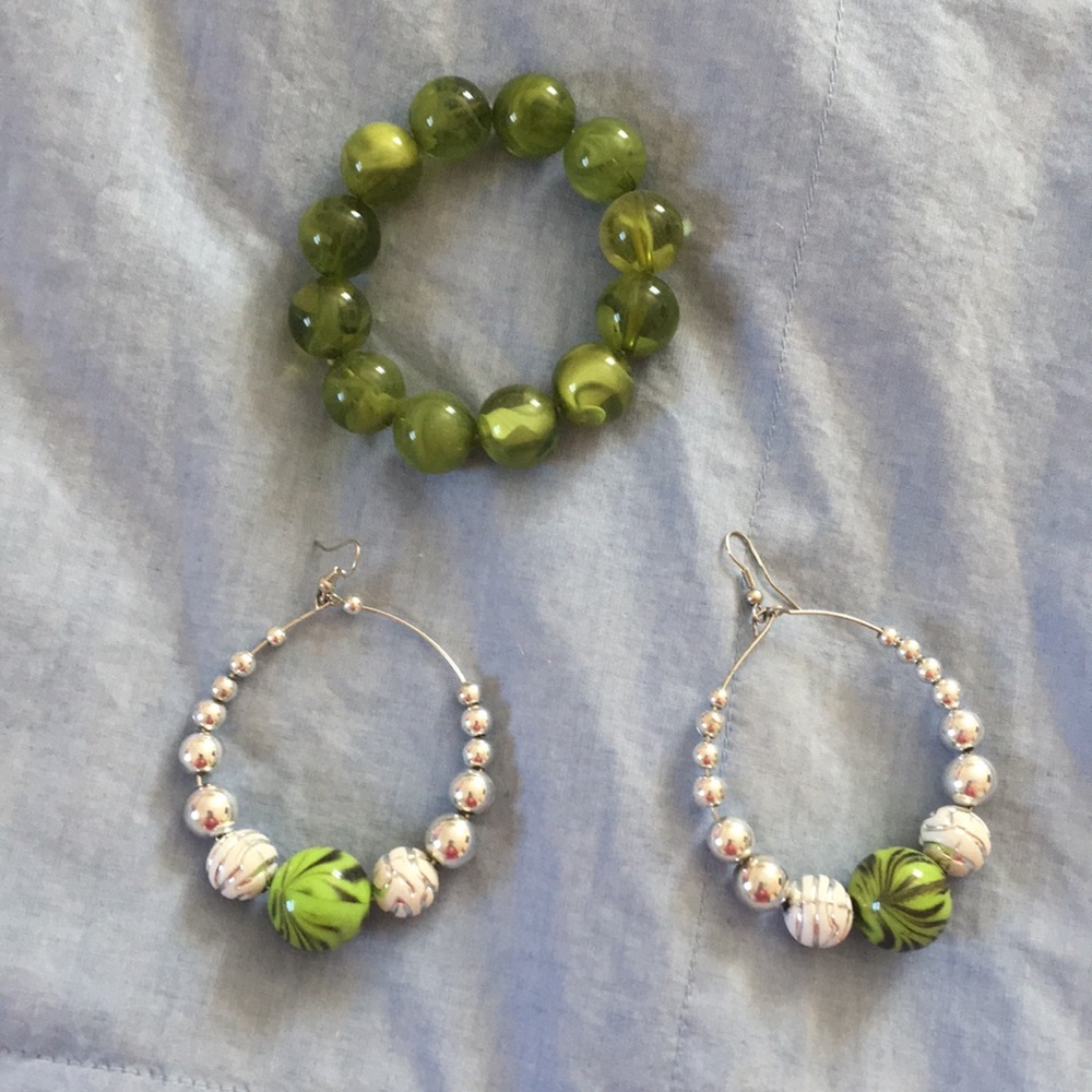 Green & silver jewelry set